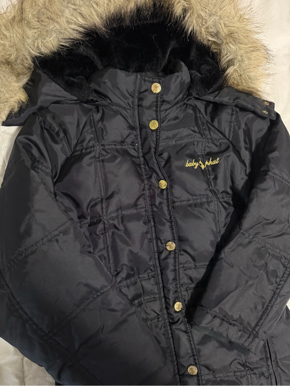 Baby Phat Black Puffer Jacket with Faux-Fur Trim